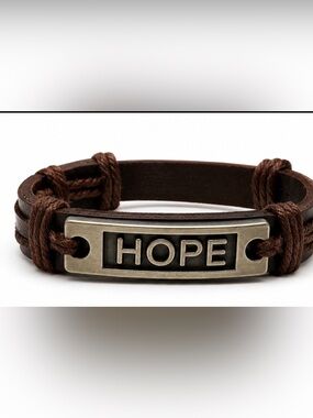Hope Brown Leather Bracelet Inspirational Adjustable Wrap Bracelet Unisex